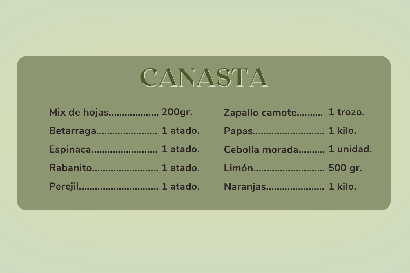 Canasta de verduras orgánicas - despacho gratis